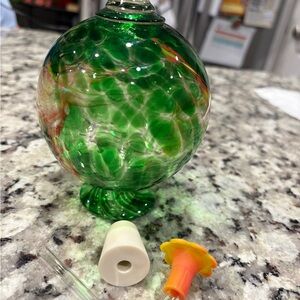 Handcrafted Green Glass Hummingbird Feeder